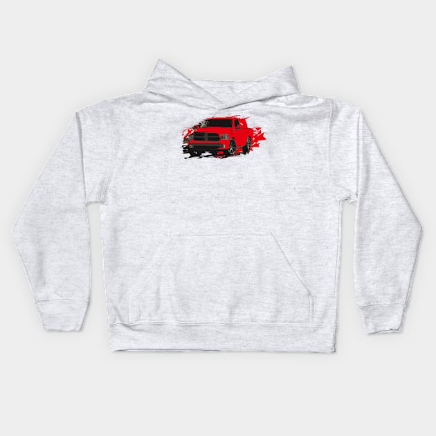 Red Dodge RAM pickup truck Kids Hoodie by mfz